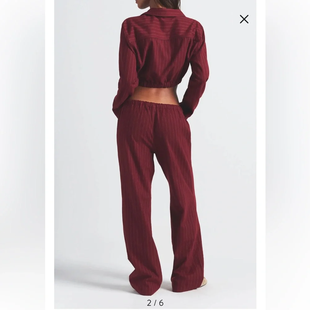 Skims Striped Burgundy Two-Piece Pajama Set - Picture 3 of 3